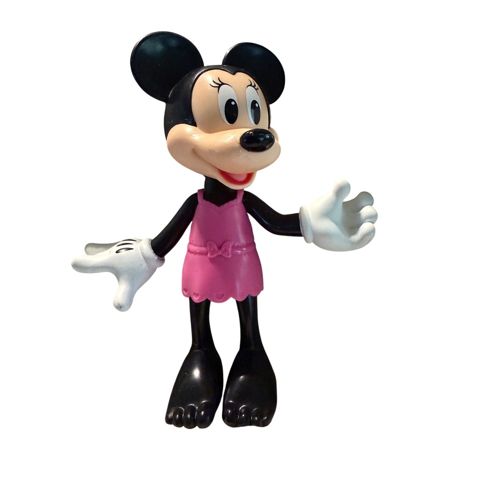 Disney Minnie Mouse Action Figure Pink Dress White Gloves Collectible Toy 5 1/2"
